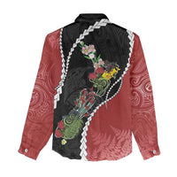 New Zealand Christmas Women Casual Shirt Flora Map with Birds - Polynesian Pride