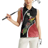 New Zealand Christmas Women Sleeveless Polo Shirt Flora Map with Birds - Polynesian Pride