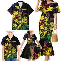 New Caledonia Kanaky Personalized Family Matching Mermaid Dress and Hawaiian Shirt Fleche Faitiere - Plumeria LT7 - Polynesian Pride