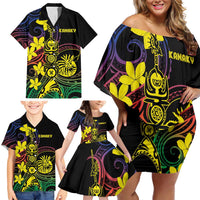 New Caledonia Kanaky Personalized Family Matching Off Shoulder Short Dress and Hawaiian Shirt Fleche Faitiere - Plumeria LT7 - Polynesian Pride