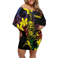 New Caledonia Kanaky Personalized Family Matching Off Shoulder Short Dress and Hawaiian Shirt Fleche Faitiere - Plumeria LT7 Mom's Dress Colorful - Polynesian Pride