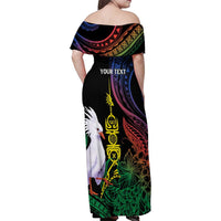 New Caledonia Kanaky Personalized Family Matching Off Shoulder Maxi Dress and Hawaiian Shirt Fleche Faitiere Mix Kagu LT7 - Polynesian Pride