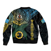 Personalised Vanuatu Bomber Jacket Turtle Chest Tattoo Flag Color - Sanma LT7 - Polynesian Pride