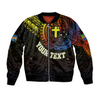 Personalised Vanuatu Bomber Jacket Turtle Chest Tattoo Flag Color - Tafea LT7 Unisex Black - Polynesian Pride