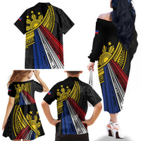 Philippines Sun Family Matching Off The Shoulder Long Sleeve Dress and Hawaiian Shirt Pasifika Tribal Style LT7 - Polynesian Pride