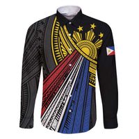 Philippines Sun Family Matching Short Sleeve Bodycon Dress and Hawaiian Shirt Pasifika Tribal Style LT7 Dad's Shirt - Long Sleeve Black - Polynesian Pride
