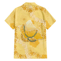 Hawaii Oahu Island Flowers Lei Family Matching Off The Shoulder Long Sleeve Dress and Hawaiian Shirt Yellow Ilima Mix Plumeria LT7 - Polynesian Pride