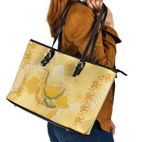 Hawaii Oahu Island Flowers Lei Leather Tote Bag Yellow Ilima Mix Plumeria