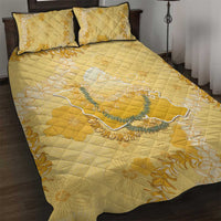 Hawaii Oahu Island Flowers Lei Quilt Bed Set Yellow Ilima Mix Plumeria