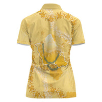 Hawaii Oahu Island Flowers Lei Women Polo Shirt Yellow Ilima Mix Plumeria