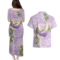 Hawaii Kauai Island Flowers Lei Couples Matching Puletasi and Hawaiian Shirt Mokihana Lei