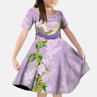 Hawaii Kauai Island Flowers Lei Family Matching Long Sleeve Bodycon Dress and Hawaiian Shirt Mokihana Lei LT7 Daughter's Dress Lavender - Polynesian Pride
