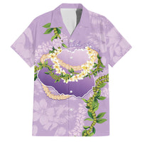 Hawaii Kauai Island Flowers Lei Family Matching Puletasi and Hawaiian Shirt Mokihana Lei LT7 Dad's Shirt - Short Sleeve Lavender - Polynesian Pride