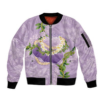 Hawaii Kauai Island Flowers Lei Sleeve Zip Bomber Jacket Mokihana Lei