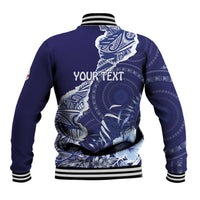 Fiji Queen Victoria School Personalised Baseball Jacket Masi Tapa Torn Style