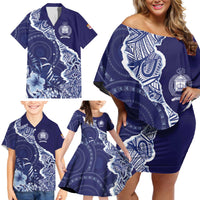 Fiji Queen Victoria School Personalised Family Matching Off Shoulder Short Dress and Hawaiian Shirt Masi Tapa Torn Style LT7 - Polynesian Pride