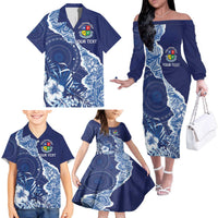 Fiji Lelean Memorial School Personalised Family Matching Off The Shoulder Long Sleeve Dress and Hawaiian Shirt Korodredre Davuilevu Masi Mix Style LT7 - Polynesian Pride