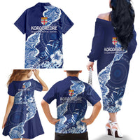 Fiji Lelean Memorial School Personalised Family Matching Off The Shoulder Long Sleeve Dress and Hawaiian Shirt Korodredre Davuilevu Masi Mix Style LT7 - Polynesian Pride