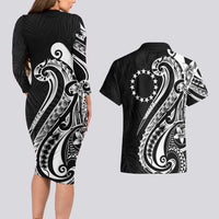 Kia Orana Cook Islands Couples Matching Long Sleeve Bodycon Dress and Hawaiian Shirt Kerekere Plumeria Tropical Waves LT7 - Polynesian Pride