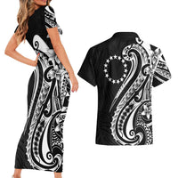 Kia Orana Cook Islands Couples Matching Short Sleeve Bodycon Dress and Hawaiian Shirt Kerekere Plumeria Tropical Waves LT7 - Polynesian Pride
