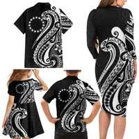 Kia Orana Cook Islands Family Matching Long Sleeve Bodycon Dress and Hawaiian Shirt Kerekere Plumeria Tropical Waves LT7 - Polynesian Pride