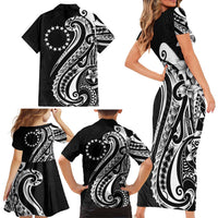 Kia Orana Cook Islands Family Matching Short Sleeve Bodycon Dress and Hawaiian Shirt Kerekere Plumeria Tropical Waves LT7 - Polynesian Pride