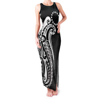 Kia Orana Cook Islands Family Matching Tank Maxi Dress and Hawaiian Shirt Kerekere Plumeria Tropical Waves LT7 Mom's Dress Black - Polynesian Pride