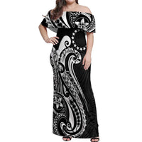 Kia Orana Cook Islands Off Shoulder Maxi Dress Kerekere Plumeria Tropical Waves - Polynesian Pride