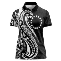 Kia Orana Cook Islands Women Polo Shirt Kerekere Plumeria Tropical Waves LT7 Female Black - Polynesian Pride