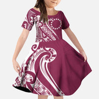 Kia Orana Cook Islands Family Matching Mermaid Dress and Hawaiian Shirt Maroon Plumeria Tropical Waves LT7 Daughter's Dress Maroon - Polynesian Pride
