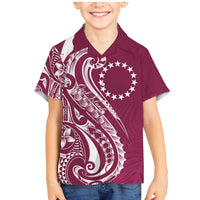 Kia Orana Cook Islands Family Matching Mermaid Dress and Hawaiian Shirt Maroon Plumeria Tropical Waves LT7 Son's Shirt Maroon - Polynesian Pride