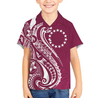 Kia Orana Cook Islands Family Matching Puletasi and Hawaiian Shirt Maroon Plumeria Tropical Waves LT7 Son's Shirt Maroon - Polynesian Pride