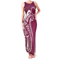 Kia Orana Cook Islands Family Matching Tank Maxi Dress and Hawaiian Shirt Maroon Plumeria Tropical Waves LT7 Mom's Dress Maroon - Polynesian Pride