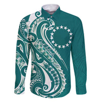 Kia Orana Cook Islands Family Matching Mermaid Dress and Hawaiian Shirt Teal Plumeria Tropical Waves LT7 Dad's Shirt - Long Sleeve Teal - Polynesian Pride