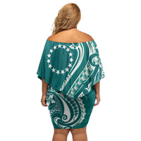 Kia Orana Cook Islands Family Matching Off Shoulder Short Dress and Hawaiian Shirt Teal Plumeria Tropical Waves LT7 - Polynesian Pride