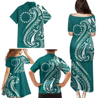 Kia Orana Cook Islands Family Matching Puletasi and Hawaiian Shirt Teal Plumeria Tropical Waves LT7 - Polynesian Pride
