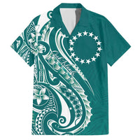 Kia Orana Cook Islands Family Matching Short Sleeve Bodycon Dress and Hawaiian Shirt Teal Plumeria Tropical Waves LT7 Dad's Shirt - Short Sleeve Teal - Polynesian Pride