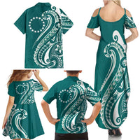 Kia Orana Cook Islands Family Matching Summer Maxi Dress and Hawaiian Shirt Teal Plumeria Tropical Waves LT7 - Polynesian Pride