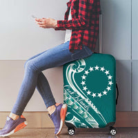 Kia Orana Cook Islands Luggage Cover Teal Plumeria Tropical Waves - Polynesian Pride