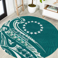 Kia Orana Cook Islands Round Carpet Teal Plumeria Tropical Waves LT7 Teal - Polynesian Pride