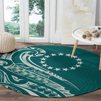 Kia Orana Cook Islands Round Carpet Teal Plumeria Tropical Waves LT7 - Polynesian Pride