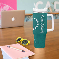 Kia Orana Cook Islands Tumbler With Handle Teal Plumeria Tropical Waves LT7 - Polynesian Pride