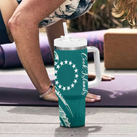 Kia Orana Cook Islands Tumbler With Handle Teal Plumeria Tropical Waves LT7 - Polynesian Pride