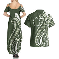 Kia Orana Cook Islands Couples Matching Summer Maxi Dress and Hawaiian Shirt Matie Plumeria Tropical Waves LT7 - Polynesian Pride