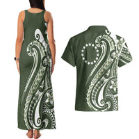Kia Orana Cook Islands Couples Matching Tank Maxi Dress and Hawaiian Shirt Matie Plumeria Tropical Waves LT7 - Polynesian Pride