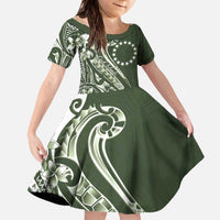 Kia Orana Cook Islands Family Matching Off The Shoulder Long Sleeve Dress and Hawaiian Shirt Matie Plumeria Tropical Waves LT7 Daughter's Dress Sage Green - Polynesian Pride