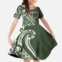 Kia Orana Cook Islands Family Matching Short Sleeve Bodycon Dress and Hawaiian Shirt Matie Plumeria Tropical Waves LT7 Daughter's Dress Sage Green - Polynesian Pride