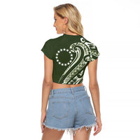 Kia Orana Cook Islands Raglan Cropped T Shirt Matie Plumeria Tropical Waves - Polynesian Pride