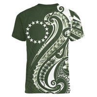 Kia Orana Cook Islands Women V-Neck T-Shirt Matie Plumeria Tropical Waves - Polynesian Pride