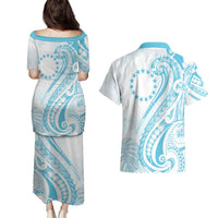 Kia Orana Cook Islands Couples Matching Puletasi and Hawaiian Shirt Moana Plumeria Tropical Waves - Polynesian Pride